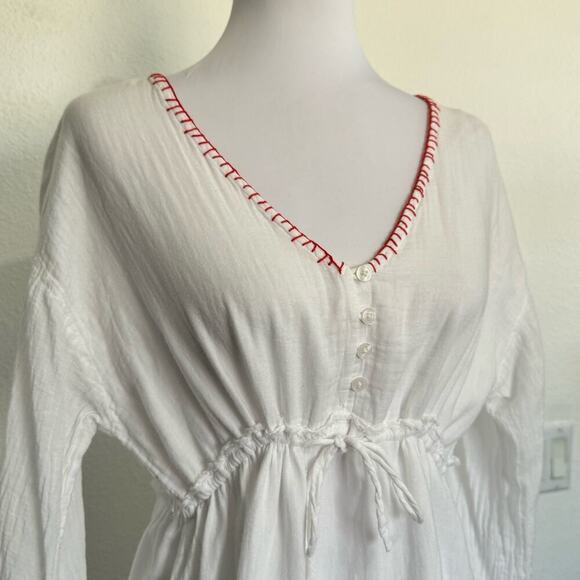 Sundry White Dress Draw String Waist Rainbow Threaded Long Sleeve Size 2 Medium - Picture 4 of 13